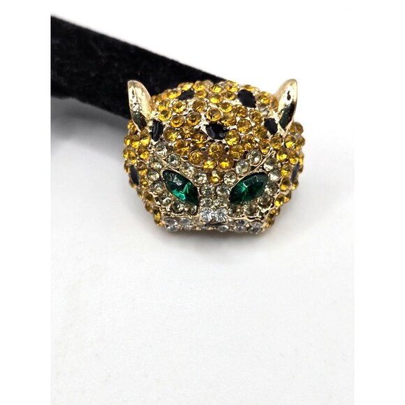 Vintage Golden Leopard necklace and pierced earrings set Emerald Green eyes 20" - Picture 7 of 10